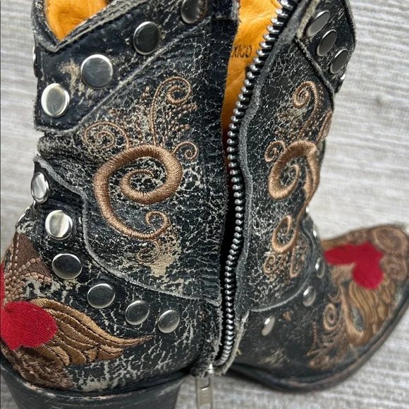 Old Gringo Little G Heart Crackle Distressed Leather Western Boots Size 7 - Picture 7 of 16
